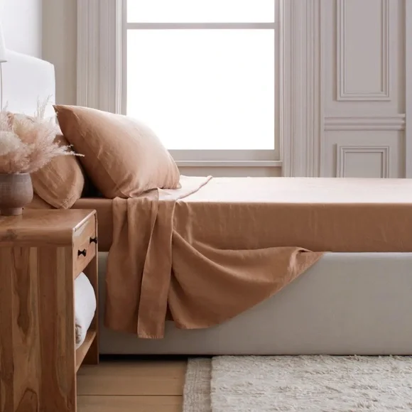 Quince European Linen Sheet Set (with flat sheet) Queen Desert Sunset. NWOT - Picture 2 of 7